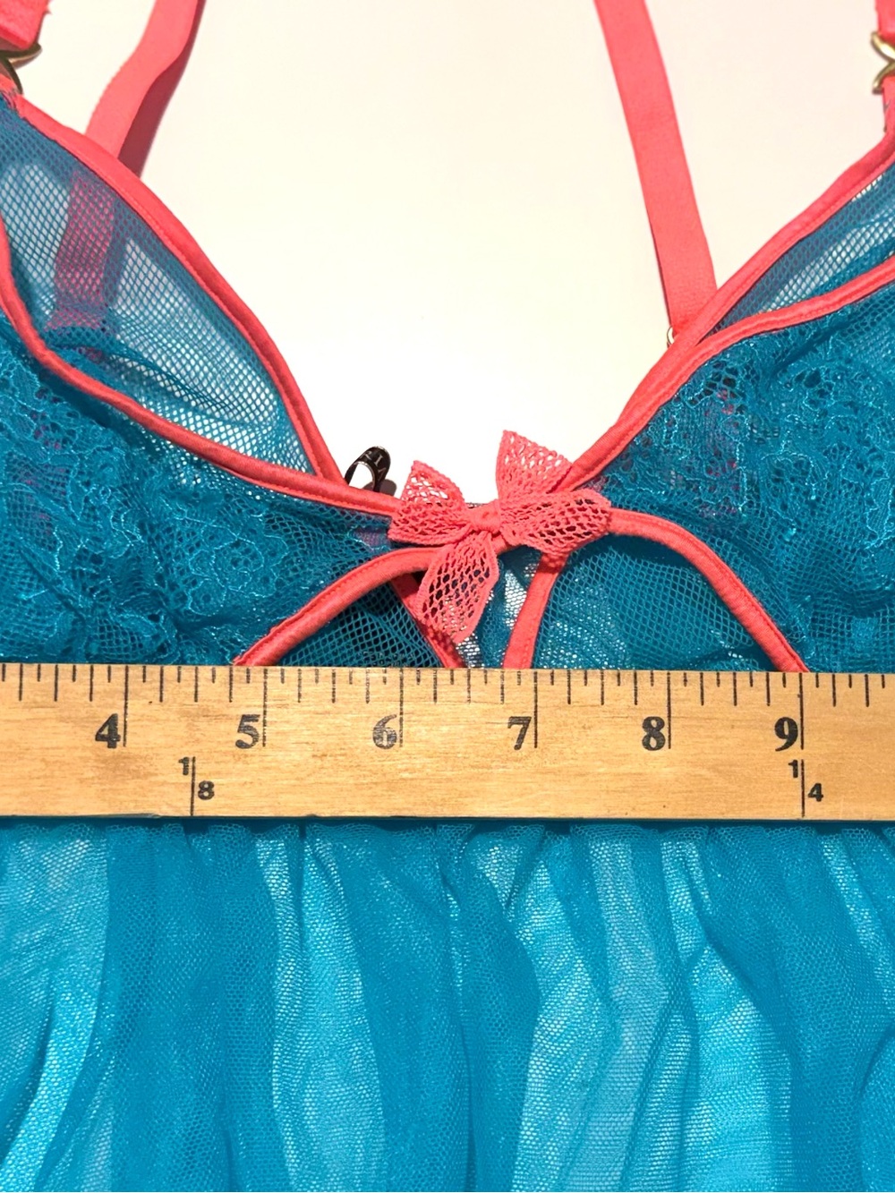 Victoria Secret Babydoll Lingerie Blue with Neon Orange Small - Picture 6 of 7